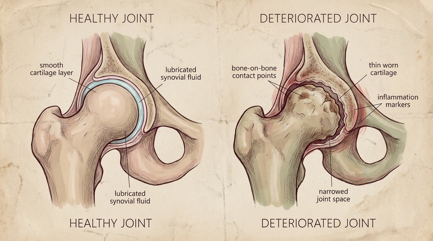 Healthy vs deteriorated canine hip cartilage